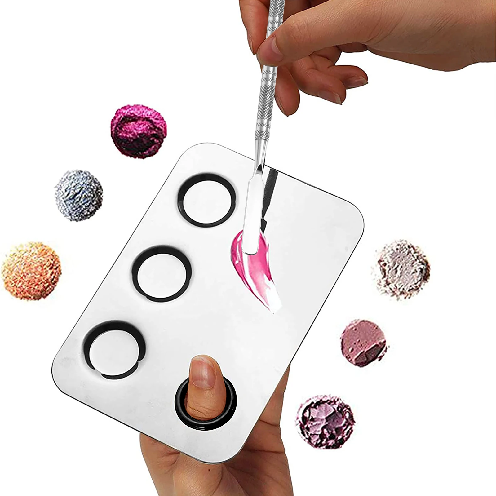 

3pcs Stainless Steel Nail Art Mixing Palette 2 Spatulas Manicure Color Blending Tool For Makeup Diy Beauty Salon Use