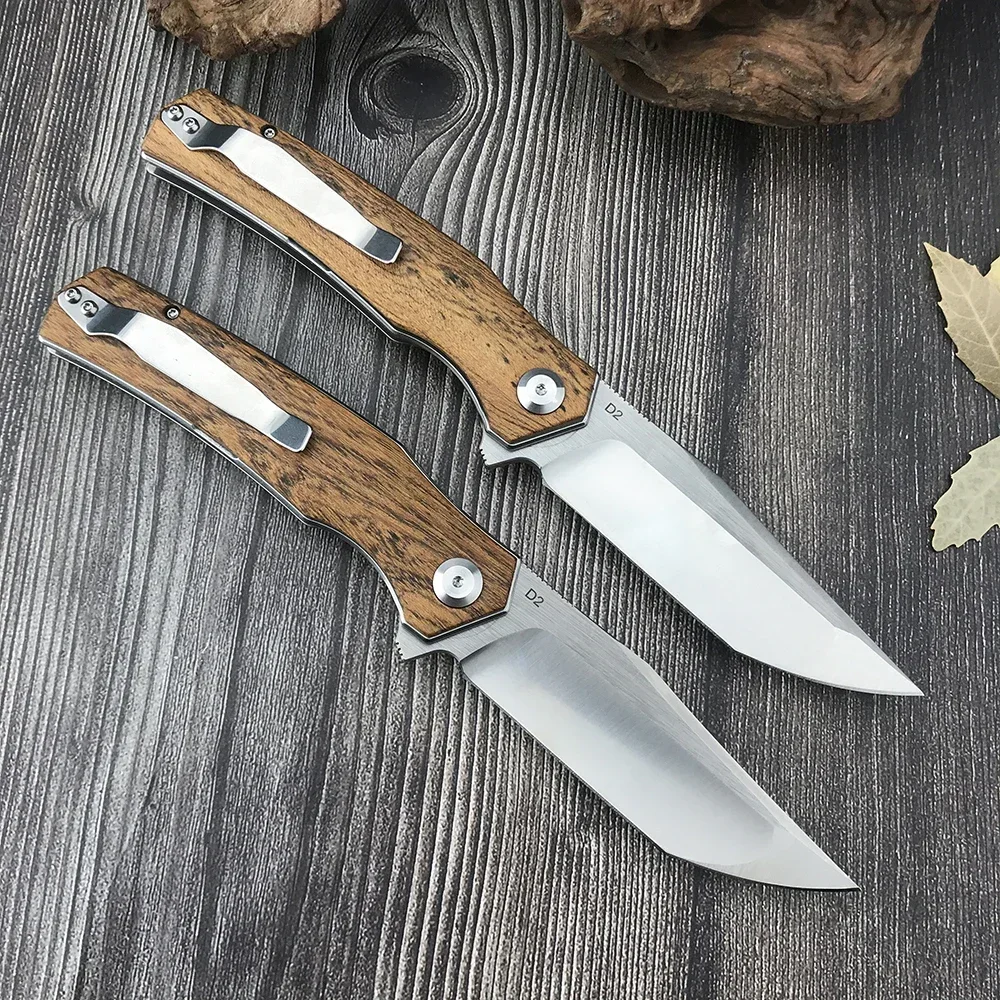 Quality Russian Style Outdoor Survival Flipper Folding Pocket Knife D2 Blade Wooden Handle Hunting Camping Knives Tactical Tool