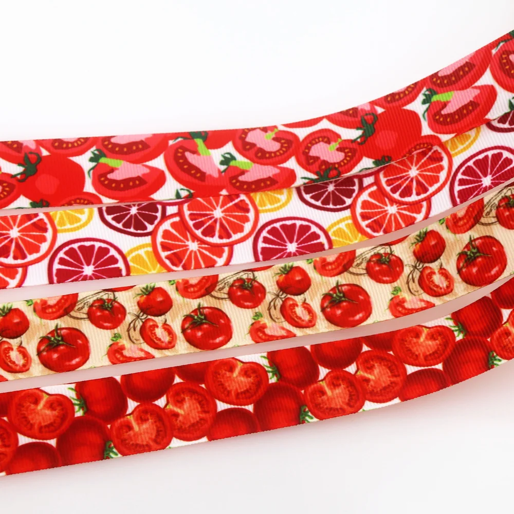 DUWES 50yards Orange Tomato Printed Grosgrain Ribbon Accessories Material Headwear Decoration DIY Sewing Craft D2014