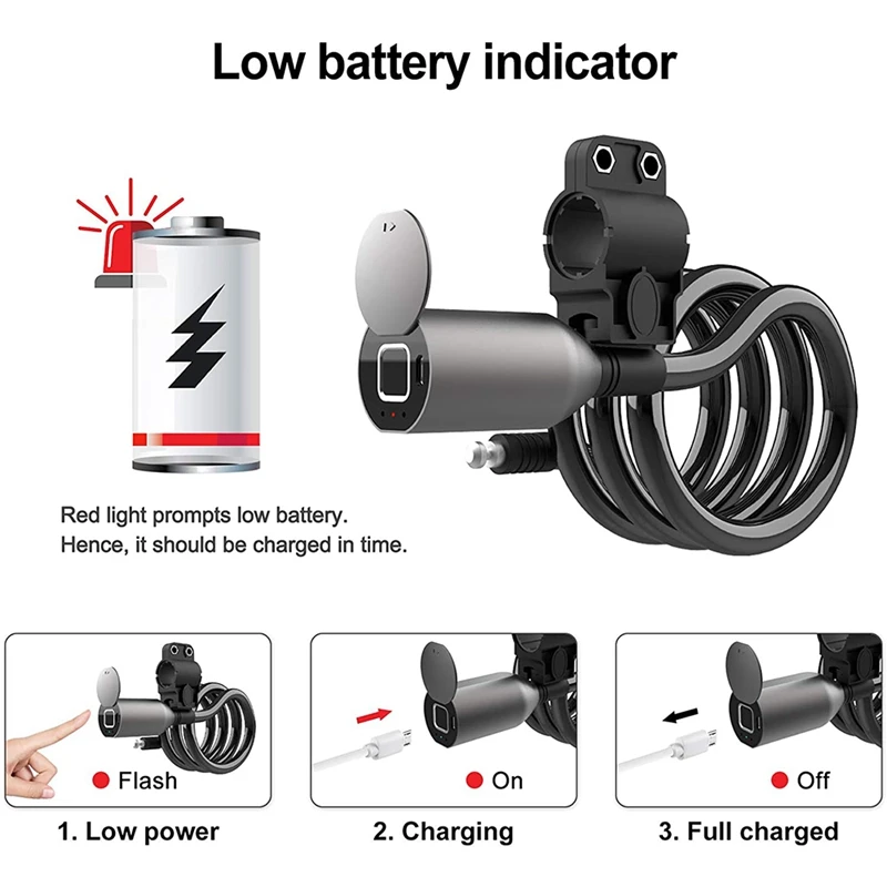 Keyless Bike Lock, Waterproof Fingerprint Bicycle Lock Smart Digital 1.5M Stainless Steel Cable Electric Bike Lock