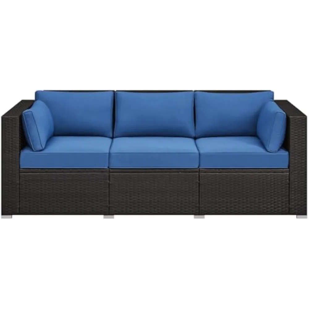 

3-Seat Patio Wicker Sofa, Outdoor Rattan Couch with Furniture Cover, Deep Seat High Back with Cushions & Throw Pillows