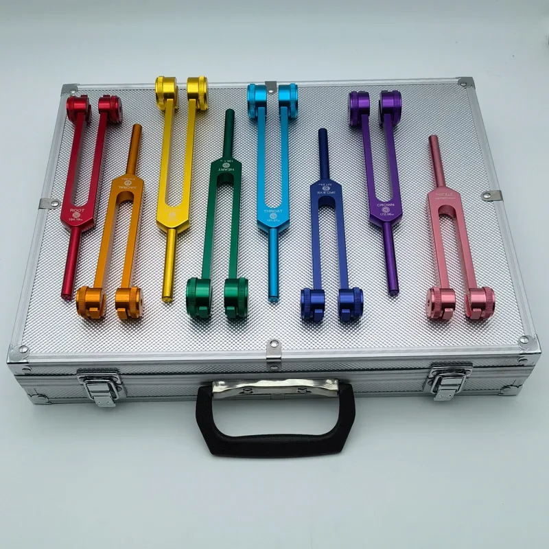 8pcs Chakra Tuning Forks Set Colorful Aluminum Alloy Diapason Professional Tuning Fork Sound Healing Meditation Diapazon Fork