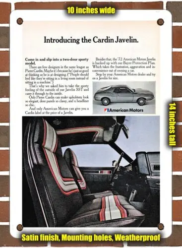 METAL SIGN - 1972 AMC Cardin Javelin - 10x14 Inches