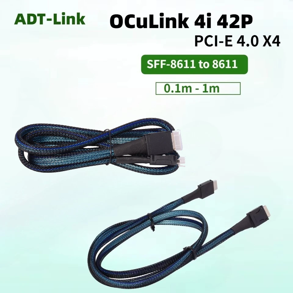 PCIE 4.0 X4 Oculink 4i Cable SFF-8611 To SFF8611 Braided Soft Extension GEN4 64GB/s External GPU SSD Silver Plated Wire 0.1m- 1m