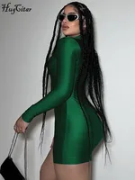 Hugcitar Solid Turtleneck Long Sleeve Zip Up Sexy Slim Skinny One Piece Playsuit 2024 Fall Women Fashion Streetwear Party Romper - Image 2