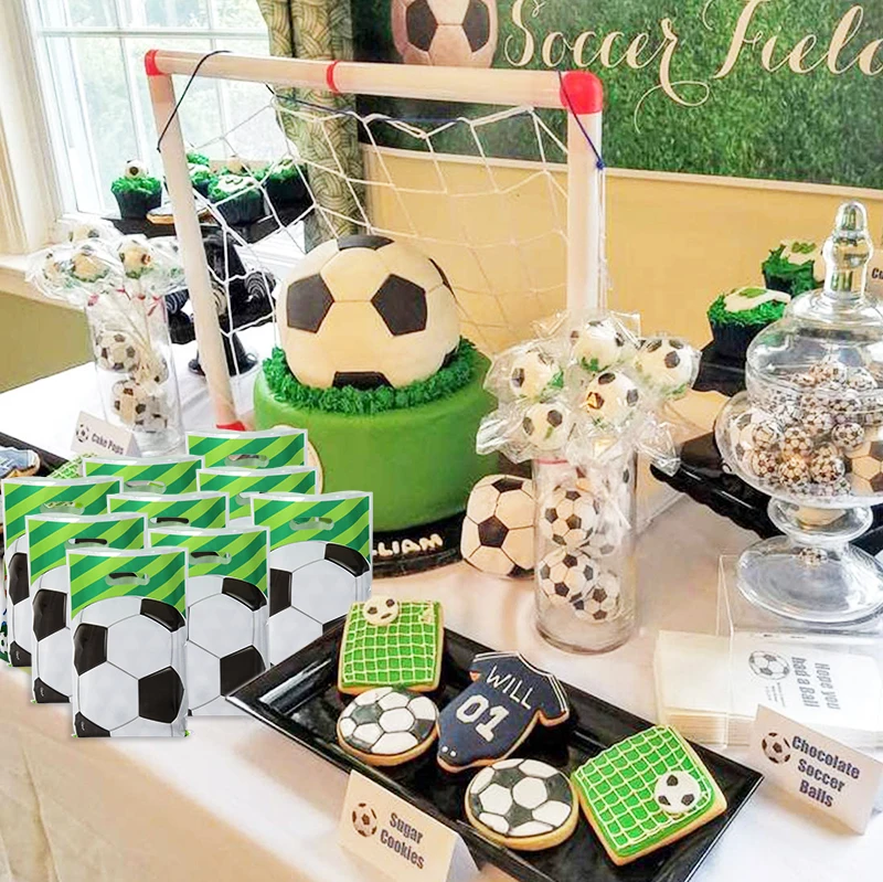 6/10/20/25/50pcs Soccer Party Favors Bag Football Theme Candy Bags with Twist Ties Gift Packaging Bags Kids Birthday Party Decor