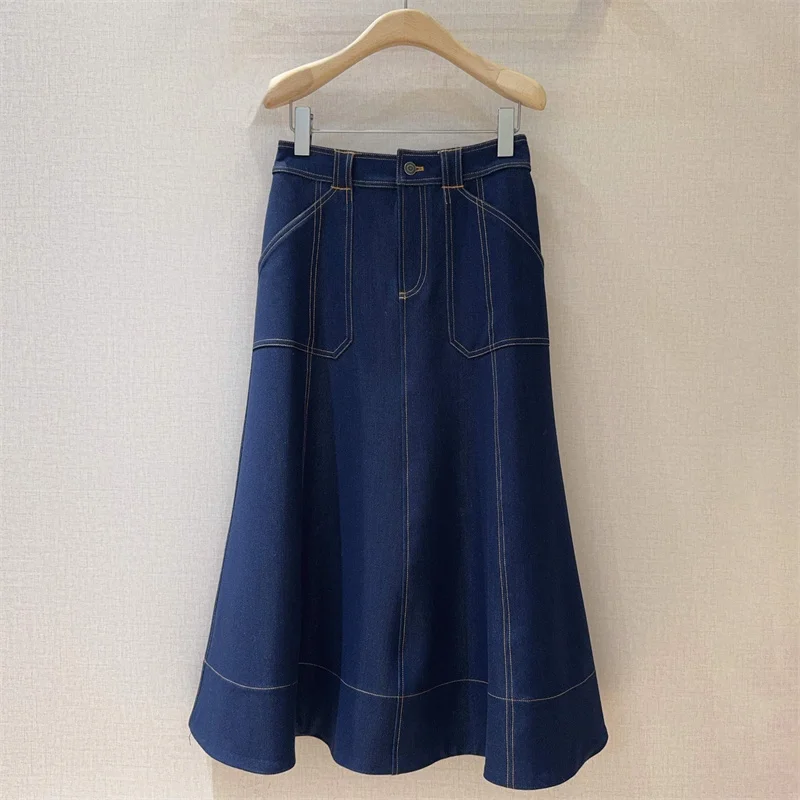 

Skirts for women 2025 Autumn New Women's Half Skirt High waisted slim long skirt Vintage washed denim skirt A-line large skirt