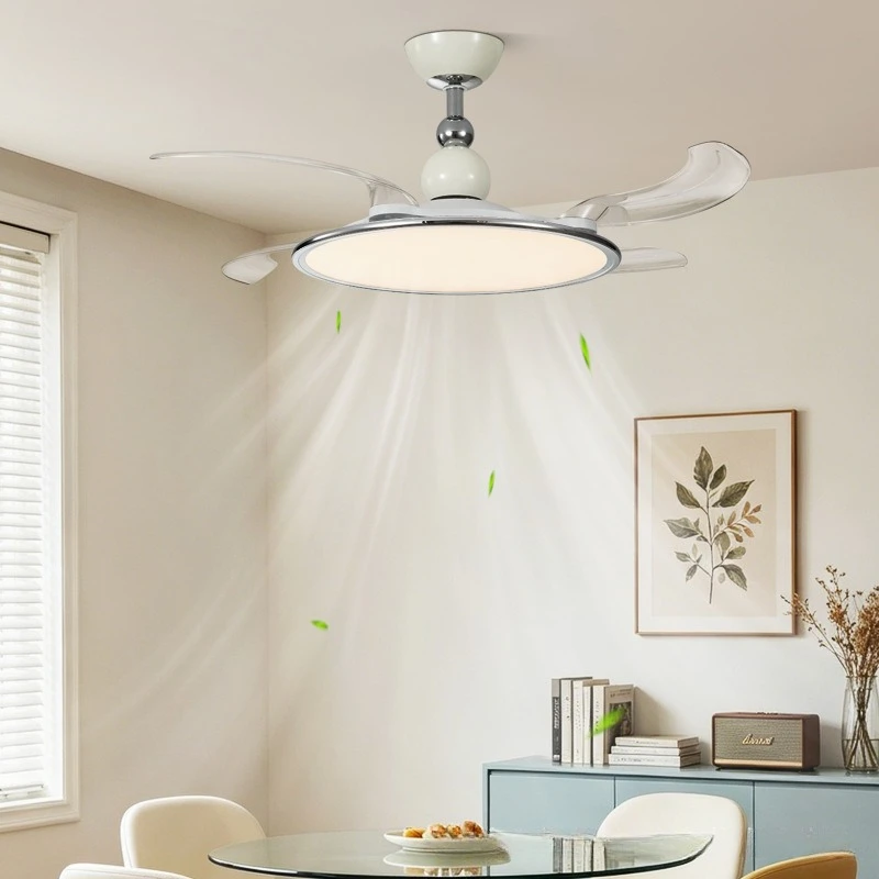 Restaurant Ceiling Fan Lights Simple Modern Personalized Water Droplet Minimalist Invisible Electric Fan Lamps Bedroom Fixtures