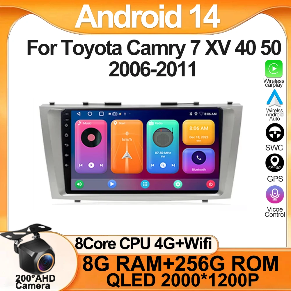 Unidade principal estéreo de rádio automático sensível ao toque, DVD do carro Android para Toyota Camry 7 XV 40 50 2006-2011, sem DVD 2Din, HDR de alto desempenho