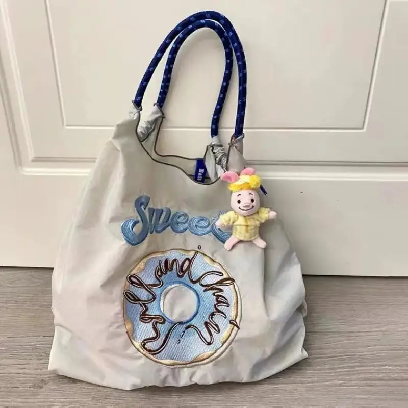 Nylon Bag Embroidered Shopping Bag Eco Friendly Shoulder Spot Doughnut Women Casual Tote Bag Large Capacity Handbag Girls Gift