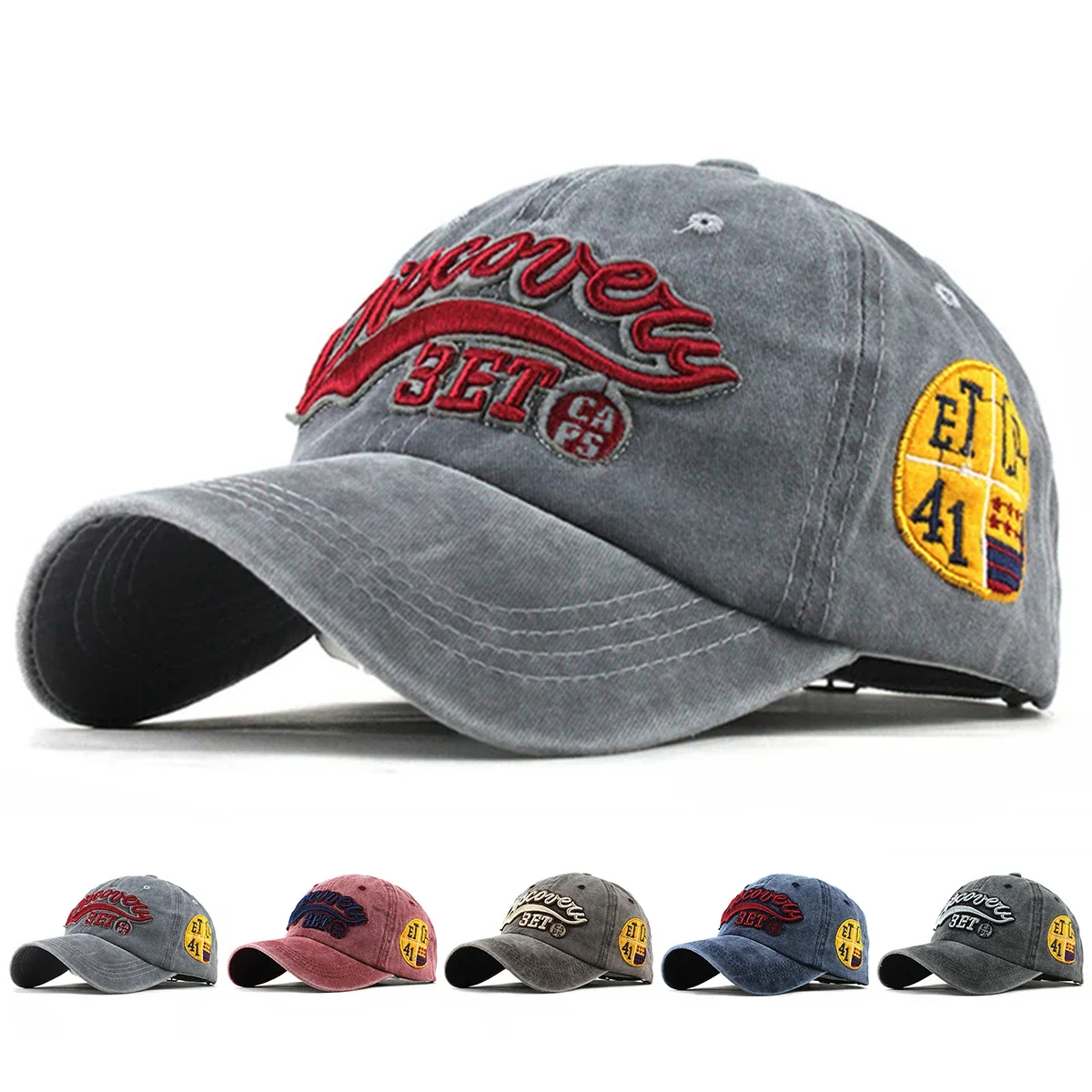 Unisex 3ET Letter Embroidery Wash Baseball Caps Outdoor Adjustable Spring and Autumn Casual Sunscreen Hat