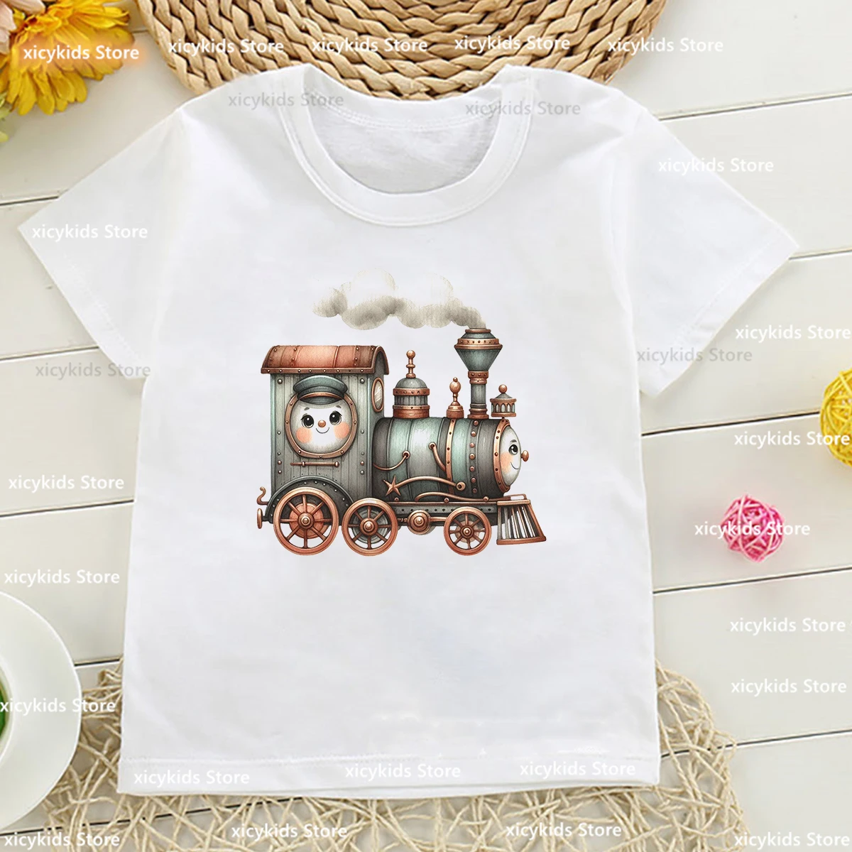 Tshirt For Boys Funny Cartoon Airplane Train Print T Shirt Kids Cute Toddler T-Shirt Summer Boys Girls Universal Clothing Tshirt