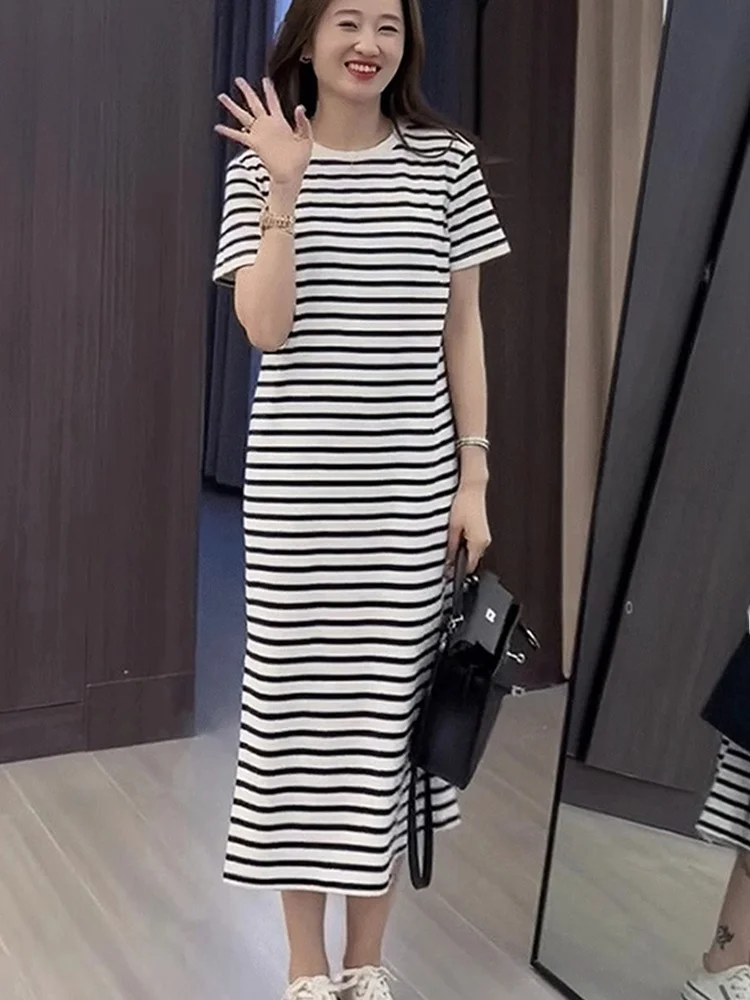 

Faionable round Ne Midi Dr Comfortable Asymmetrical Hemline Casual Color Blo Design Korean Sle ort Sve Dr