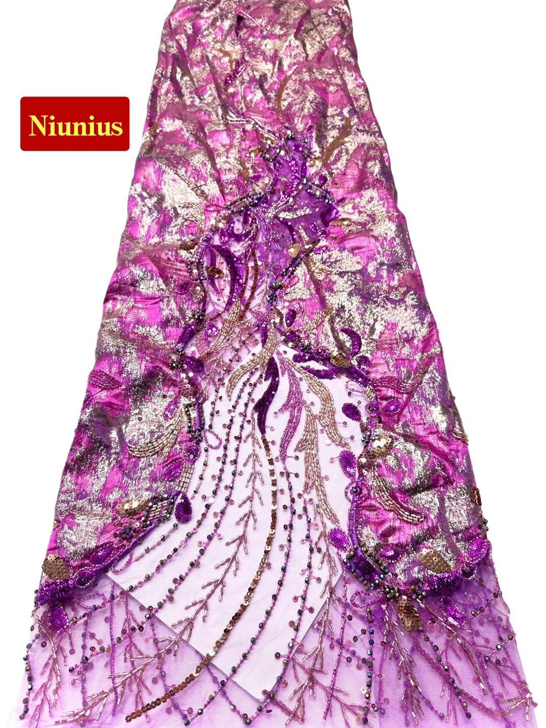 

2026 Роскошный элегантный мягкий жаккардовый шифон лучшего качества с кружевом из камней - ткань премиум-класса для свадебных и вечерних платьевNN2598_R