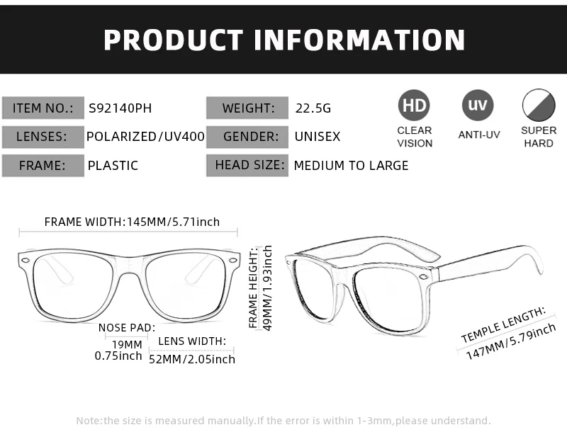 Quadratische photochrome Sonnenbrille für Herren und Damen, Schwarz, Business, polarisierte Sonnenbrille, Outdoor, Farbwechsel, Fahren, Angeln – Detail 5