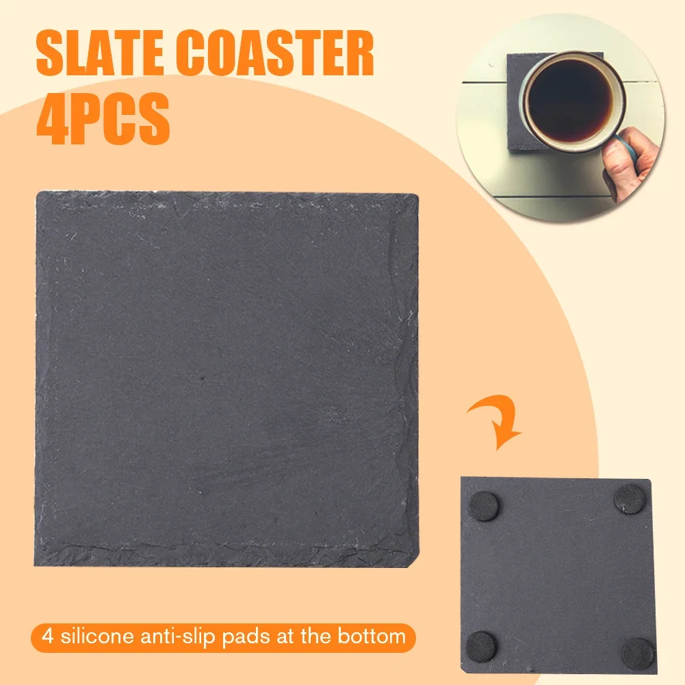 Natural Stone Coasters Cup Cushion Eco-Friendly Slate Drink Coaster Pad Antiskid Coaster for Drinking Cups Bar Mugs Glasses