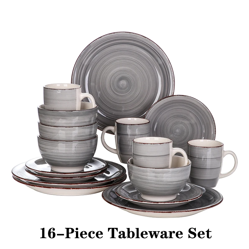 vancasso 16/32-delige porseleinen dinerset grijs vintage keramiek servies set met 4 stuks dinerbord/dessertbord/kom/mok