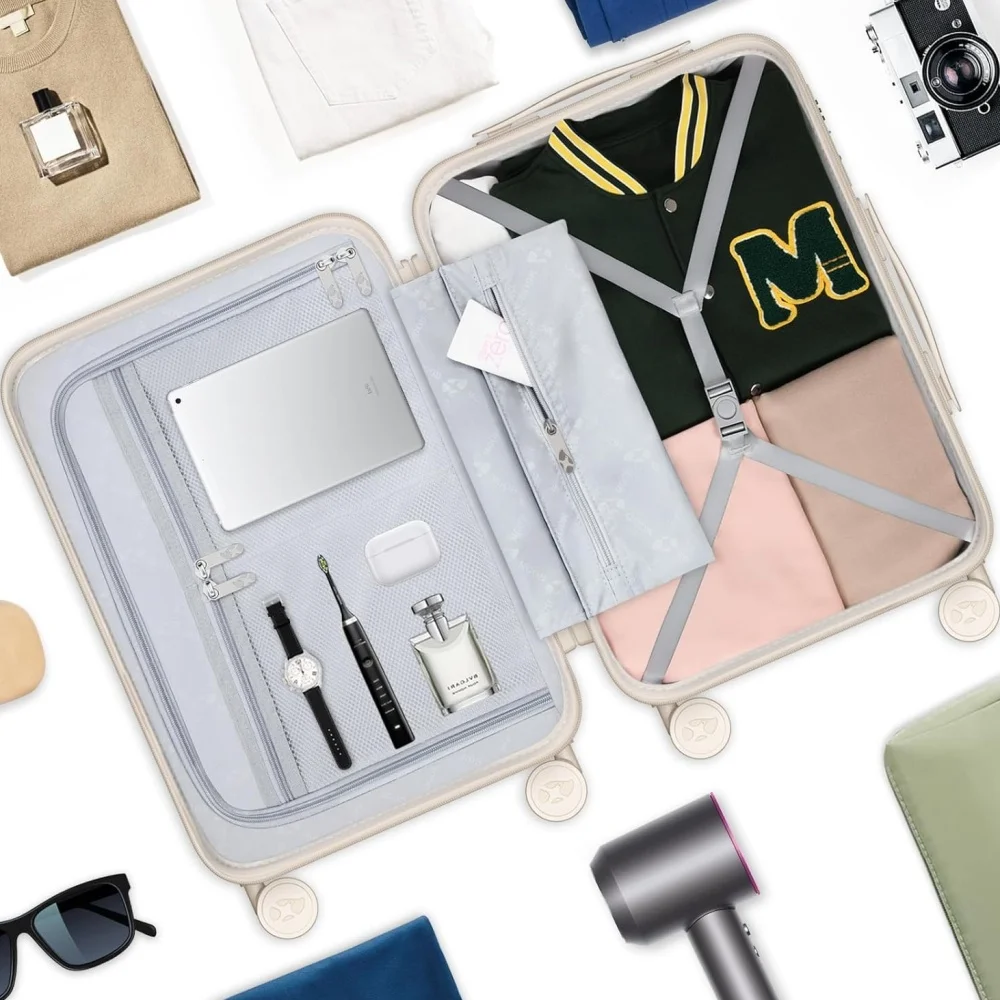 تصميم جديد أريكة عنصر الجبهة فتح جيب حقيبة 20 بوصة الصعود السفر المتداول الأمتعة مع قفل TSA ومنفذ شحن USB #6