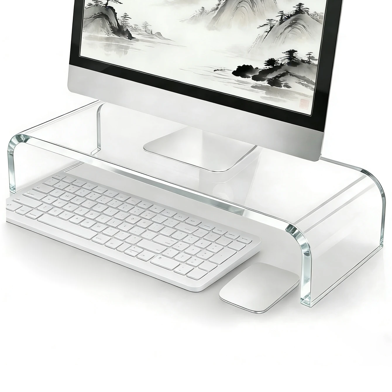 Acrylic monitor stand, laptop lift - transparent PC stand with sturdy platform, suitable for home office, keyboard and mouse sto