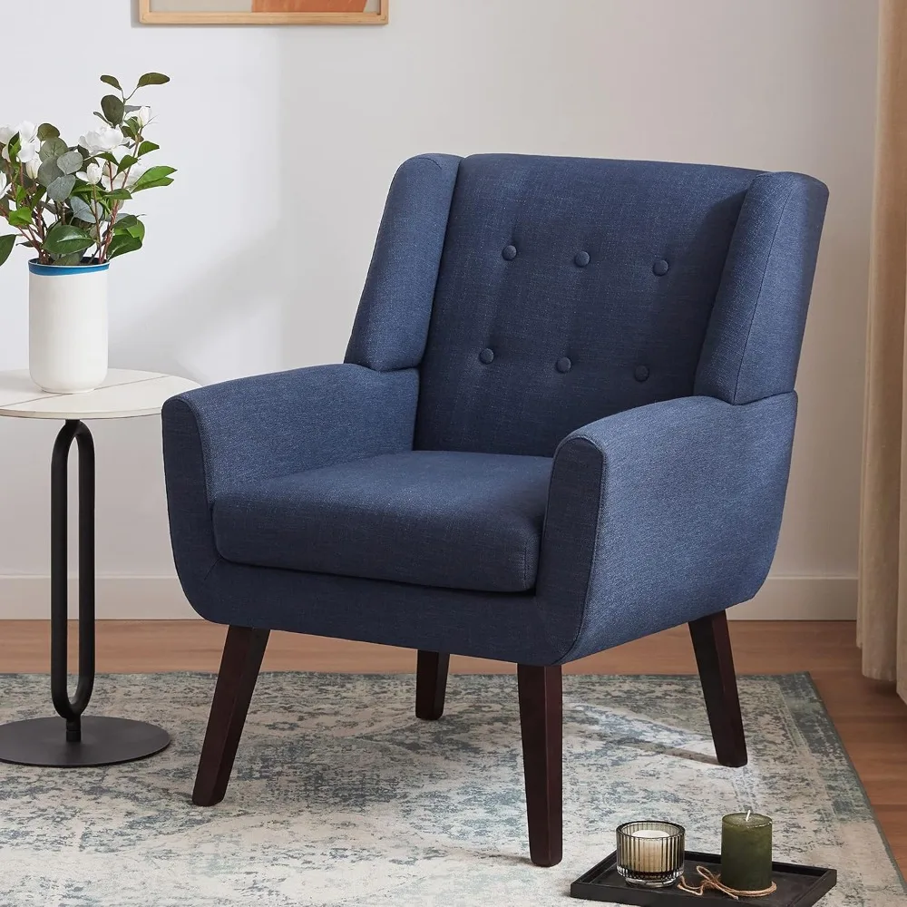 

Accent Chair Living Room Chair, Upholstered Button Tufted Armchair, Linen Fabric Sofa Chairs for Bedroom, Living Room, Mid