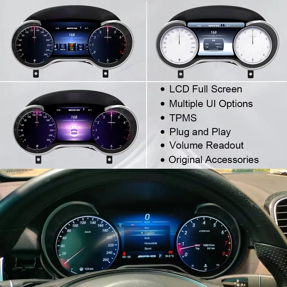 12.3" Car LCD Gauge Instrument Cluster Monitor Cockpit For Mercedes Benz ML GL R G GL LCD Digital Dashboard Speedometer Display