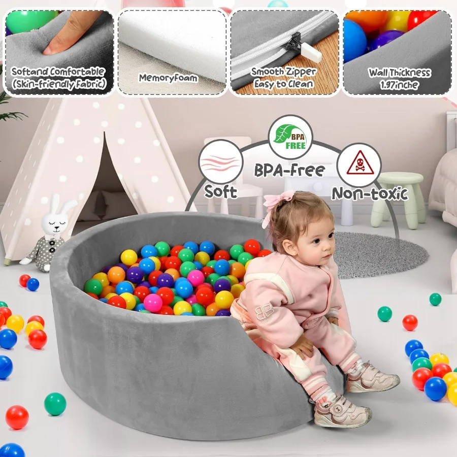 Poço de bola de espuma para bebês, 35.4 "x 11.8", poços de bola para crianças, cercadinho redondo macio para crianças, piscina de bolinhas com esponja de memória macia, ideal gi