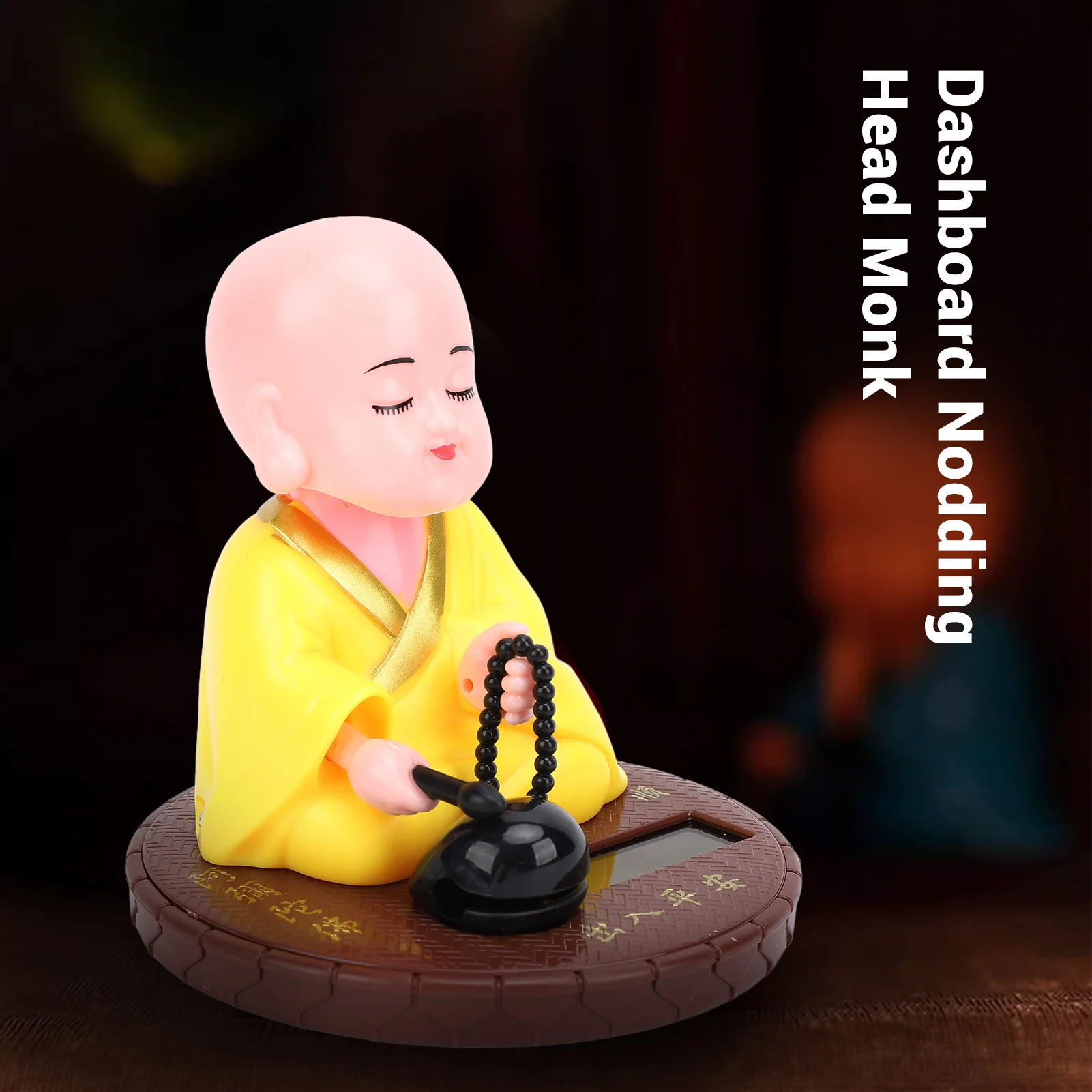 Little Monk Figurine Solar Funny Car Shaking Head Toy Chinese Little Monk Statue Car Dashboard Ornament Home Decoration Blue