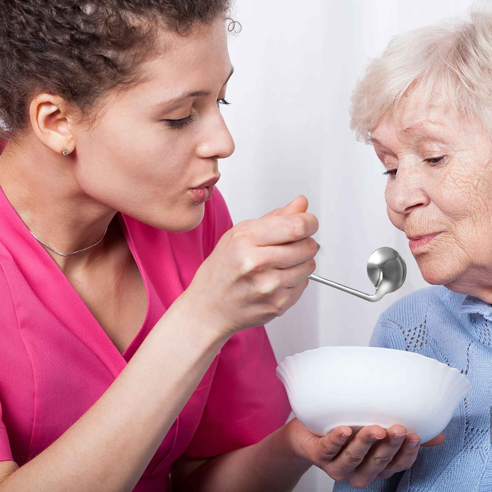 

Curved Spoon for Elderly Stainless Steel Angled Feeding Utensil for Patients Right Handed Easy Use Self Feeding Spoon