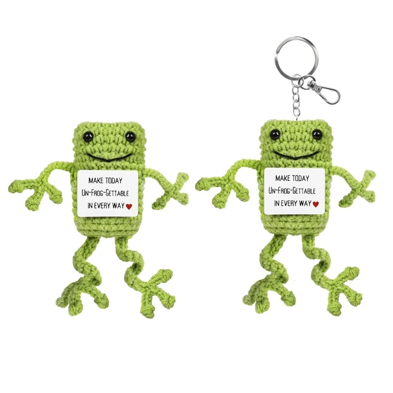 CartoonHandmade Crochet Frogs Miniature with Inspirational Quote Words Birthday Gift Funny Sweet Cartoon Charm