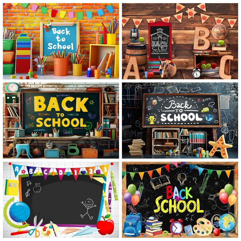 Back to School Photography Backdrop Children Baby Black Blackboard Pencil Graduation Kindergarten Classroom Photo Background