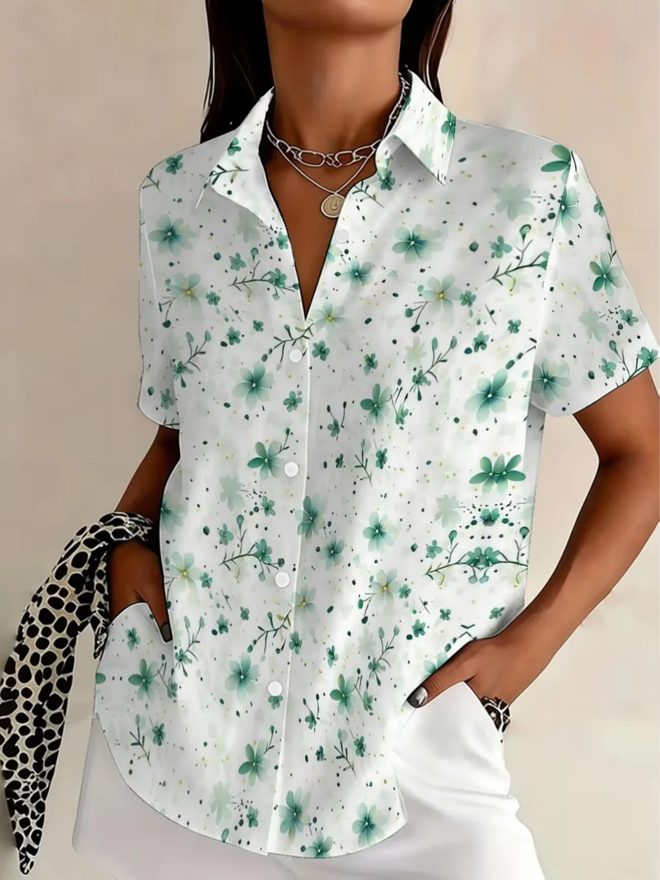 

Floral Printing Women Casual Shirts Summer Short Sleeve Flower Pattern Streetwear Ladies Blouses Tops 3XL Large Size Shirt