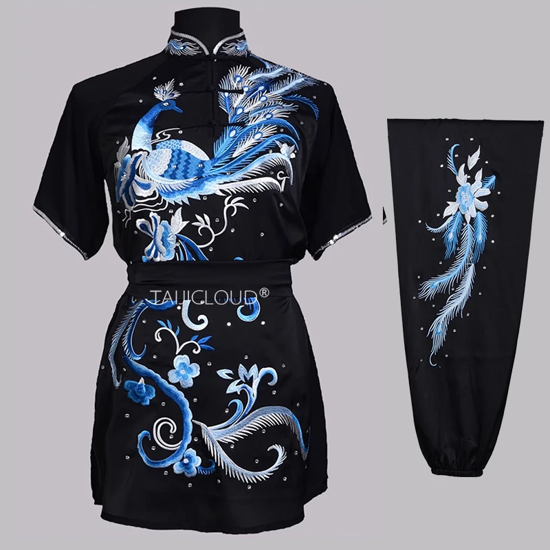 

Женская униформа кунг-фу с вышивкой павлина — индивидуальный костюм для выступлений и соревнований Wushu Chang Quan