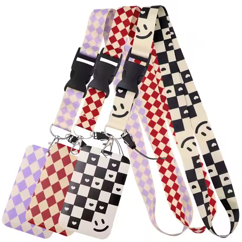 Colorful Grid Credential Holder Vintage Lanyards for Keys Neck Strap ID Card Gym Phone Straps DIY Hang Rope Keyings Accessories