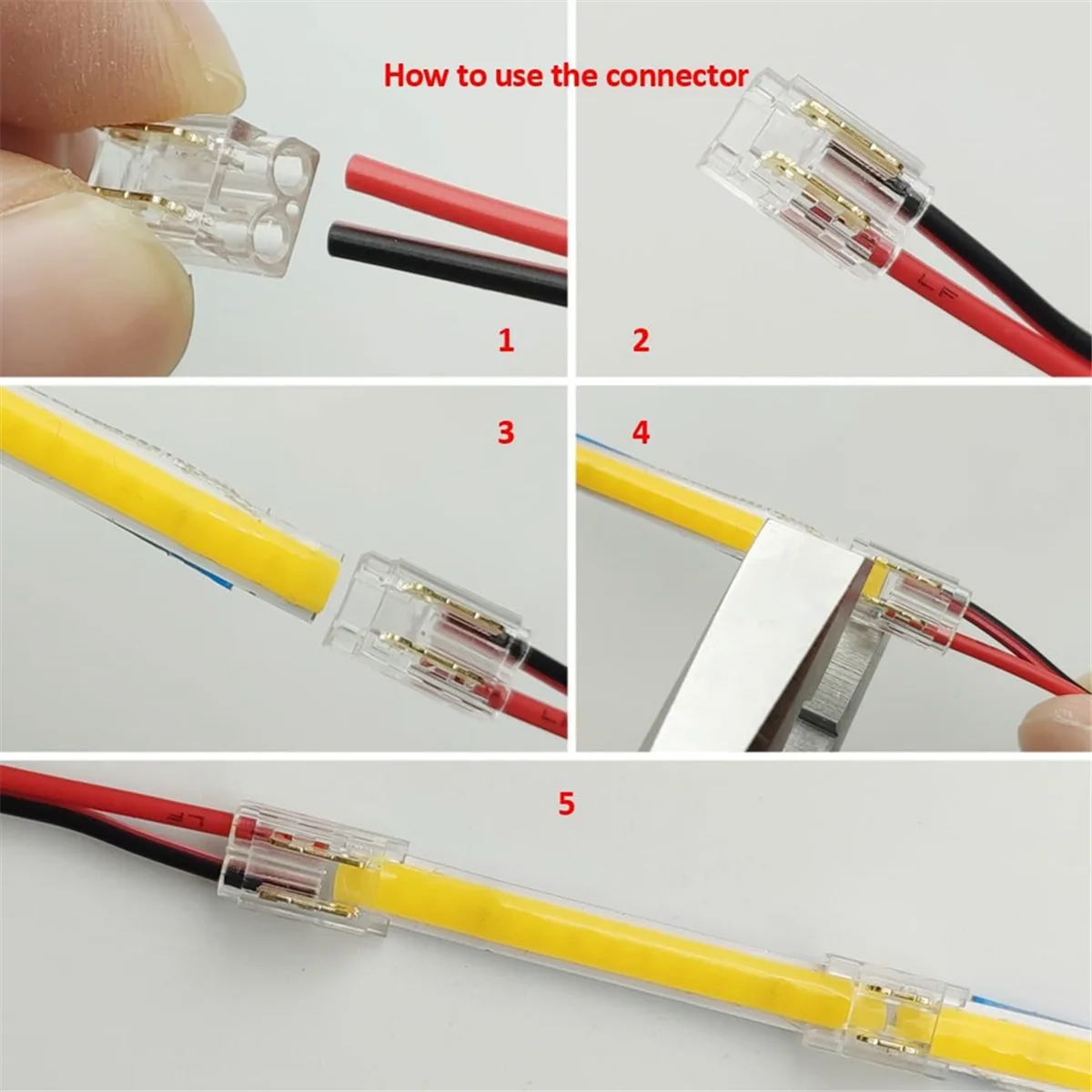 25PCS 2-Pin 5mm COB LED Strip Connector Kit for Strip-To-Wire and Strip-To-Strip Joints on 5V-24V DC LED Light StripB84B