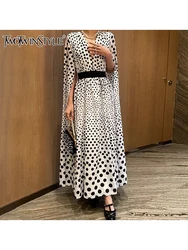 TWOTWINSTYLE New Design Dot Printting Elegant Dresses For Women V Neck Short Sleeve High Waist Evening Party Dress Female New