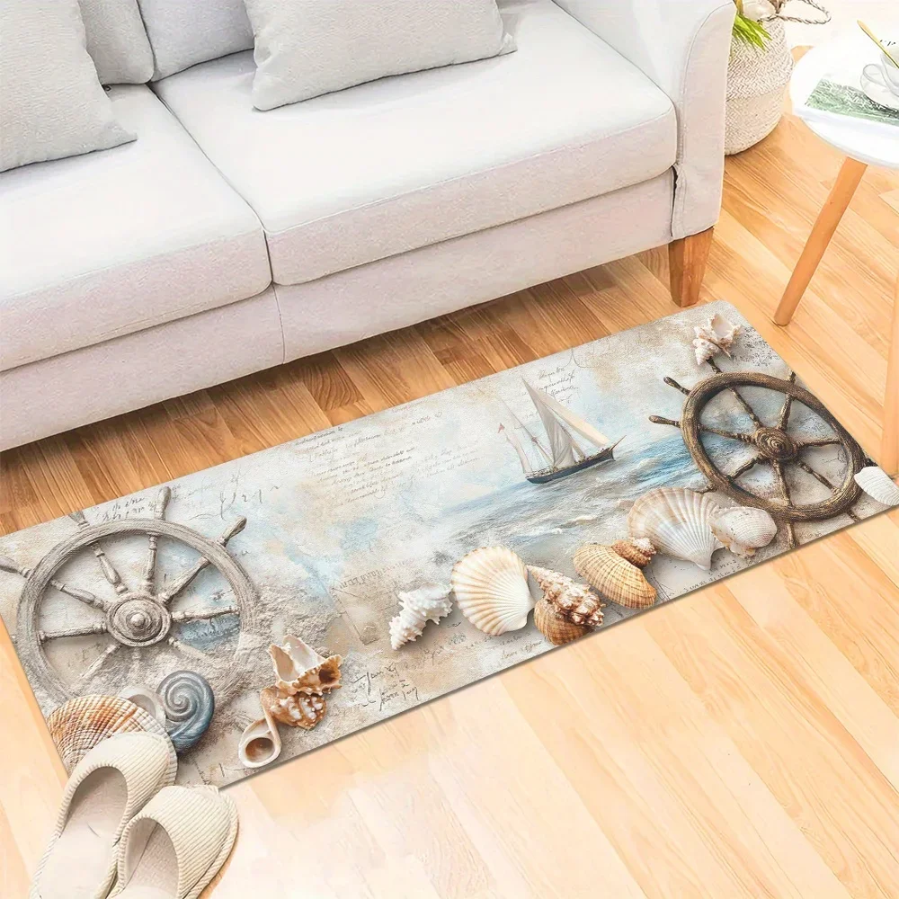 1pc Ship's Rudder Shell Wood Grain Pattern, Long Runner Rug Series,Home Entryway Rug, Bedroom Bedside Mat, Kitchen Mat, Hallwa