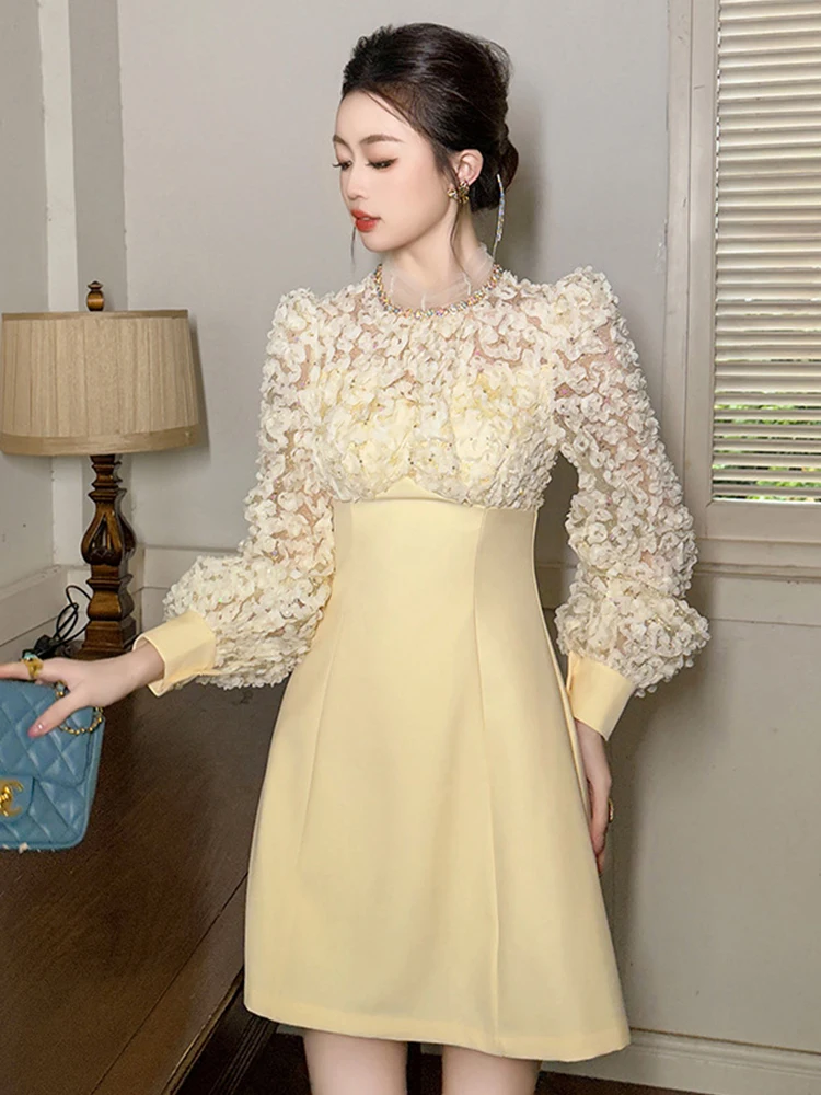 คนดังสวยวันที่ชุดประณีต Chic SHEER ตาข่ายดอกไม้ Splice Sequins เอวสูงชุดสั้นพรหมวันเกิด PARTY Vestidos