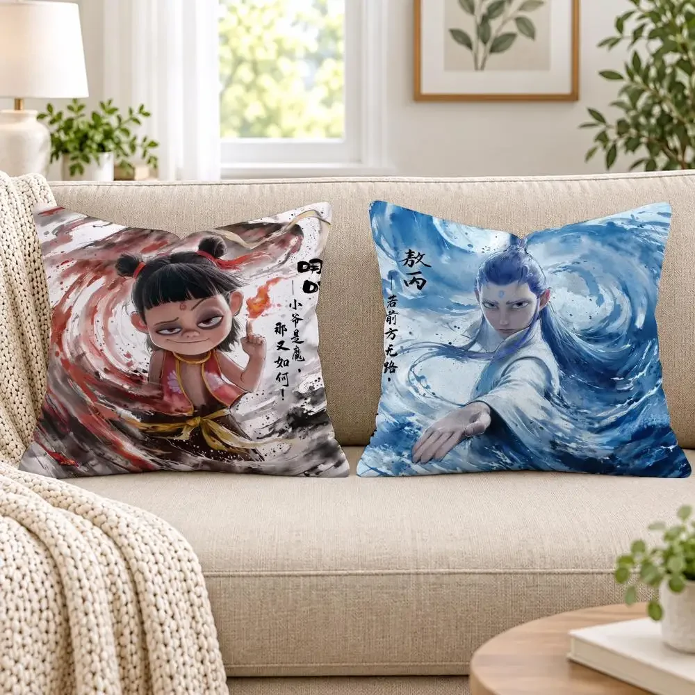 Nezha Demon Child Stirs the Sea Cushion Cover Short Plush Double-Sided Printing Sofa Bedroom Living Room Throw Pillow Cover