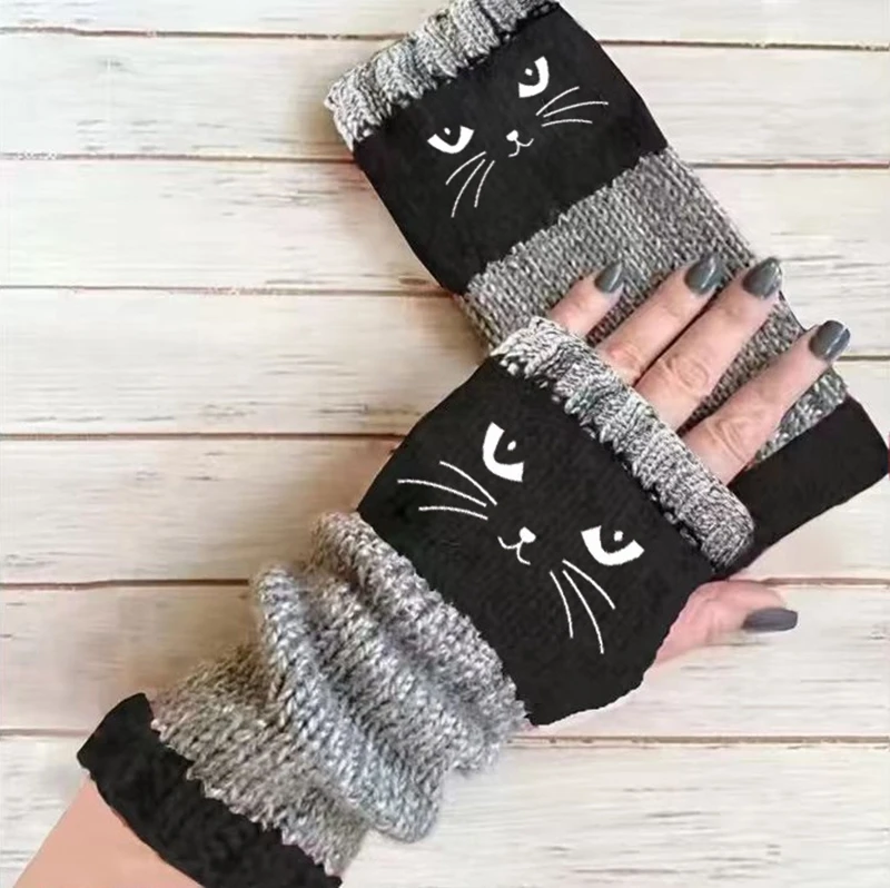 Soft Embroidered Knitted Fingerless Gloves Women Cute Arm Warm Half Finger Gloves Autumn Winter Outdoor Driving Mittens
