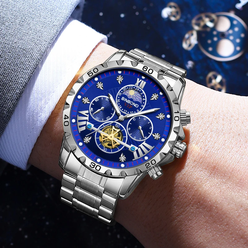 BINBOND Orologio militare di lusso da uomo Orologio sportivo da polso da uomo al quarzo Cronografo luminoso impermeabile Orologi da uomo in acciaio inossidabile