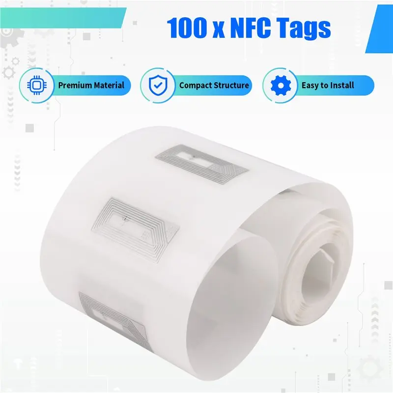 N82R 100 PCS NFC Tags Sticker With NTAG213 Chip Blank NFC Stickers Adhesive Labels RFID Tags Rewritable 144 Bytes Memory Durable