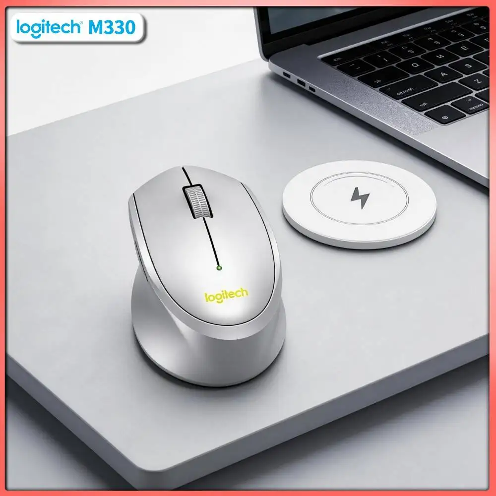 Logitech M330 Wireless Mouse Silent Clicks 2.4GHz USB Receiver Polished Metal for Desktop Laptop Home Library Table Top