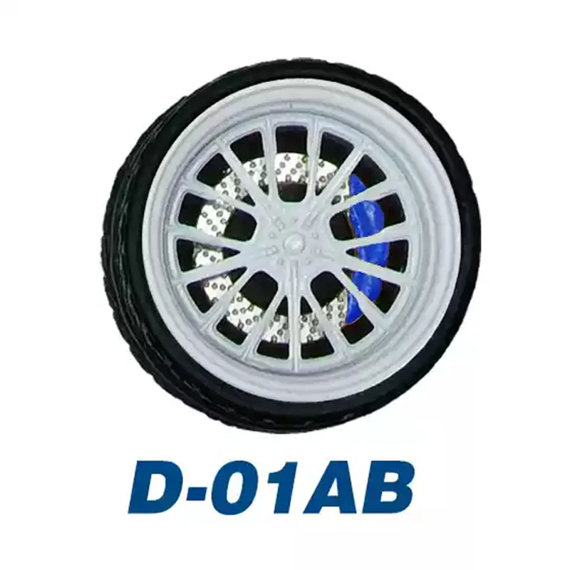 1:64 Car Model Modification D Series Blue Caliper Alloy Wheel Hub Rubber Tire with Bearing Children Toy Gifts