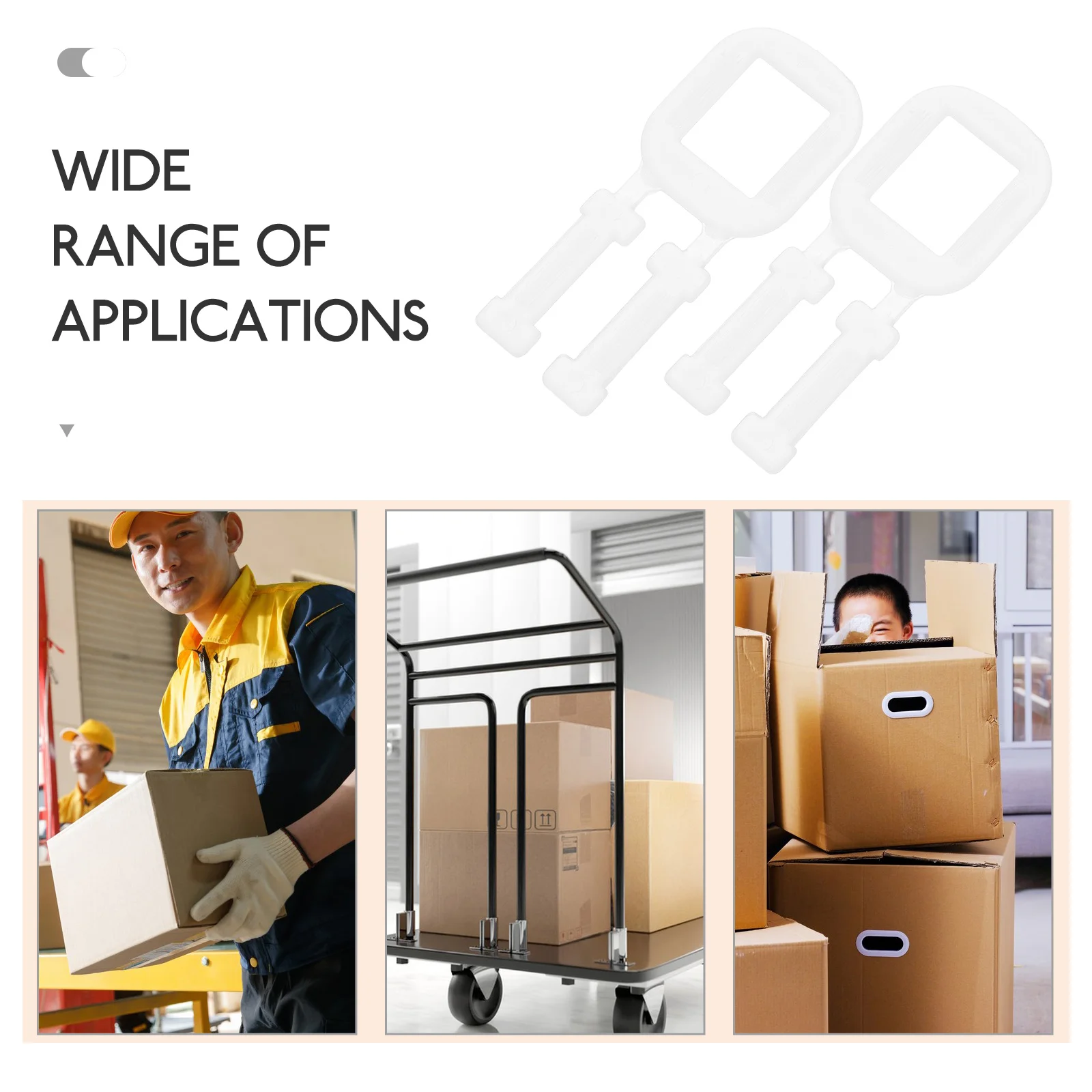 Non-Slip Plastic Grab para Carton Envio Levantamento, Alças, Dedução de Embalagem, 100 Pcs