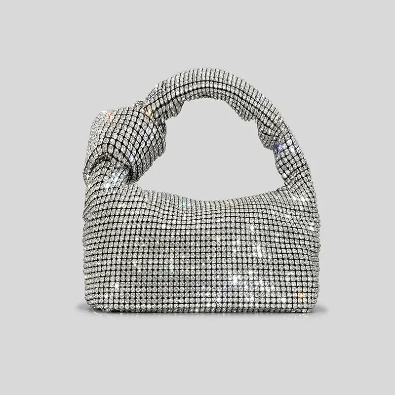 Handle Rhinestones Knot Evening Bags Silver Crystal Top Handle Bag for Women Purses and Handbags Luxury Designer Handbag