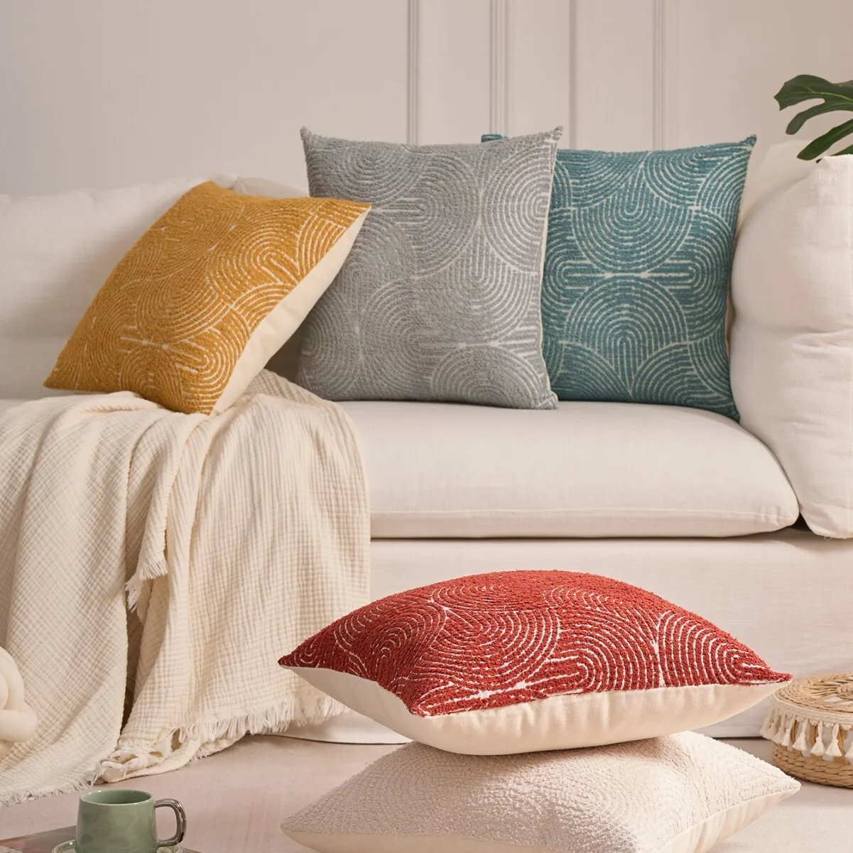 Organic Modern Mid Century Rainbow Tufted Cushion Covers Boho Decorative Throw Pillow Cover Geometric Woven Pillow Case For Sofa view 2