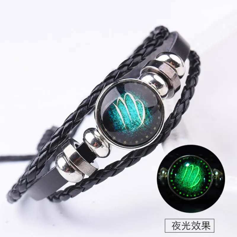 12 Constellation Bracelets Luminous Charm Leather Bracelet Zodiac Braided Bangle For Men Women Jewelry Wrist Gift Accessories