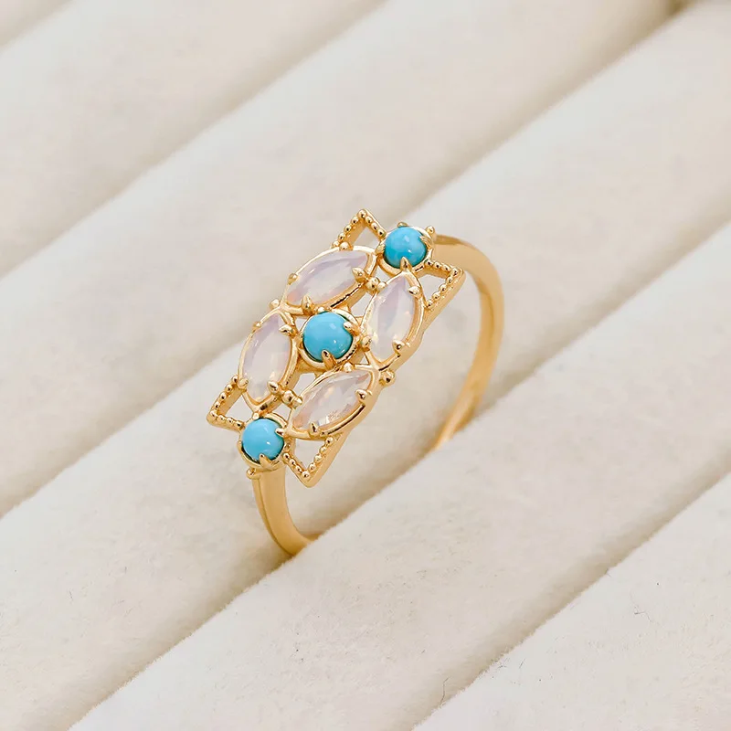 

Rings for Women Natural Opal Turquoise 925 Sterling Silver Gold Plated Gemstone Ring 100% Handmade Fine Jewelry RI035