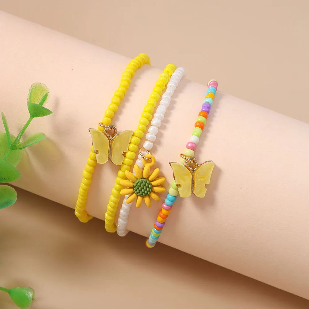 Aihua 4 قطعة/المجموعة الفتيات لطيف فراشة ديزي زهرة البذور مطرز سوار اليدوية الاطفال في سن المراهقة الصداقة أفضل صديق هدية طقم مجوهرات