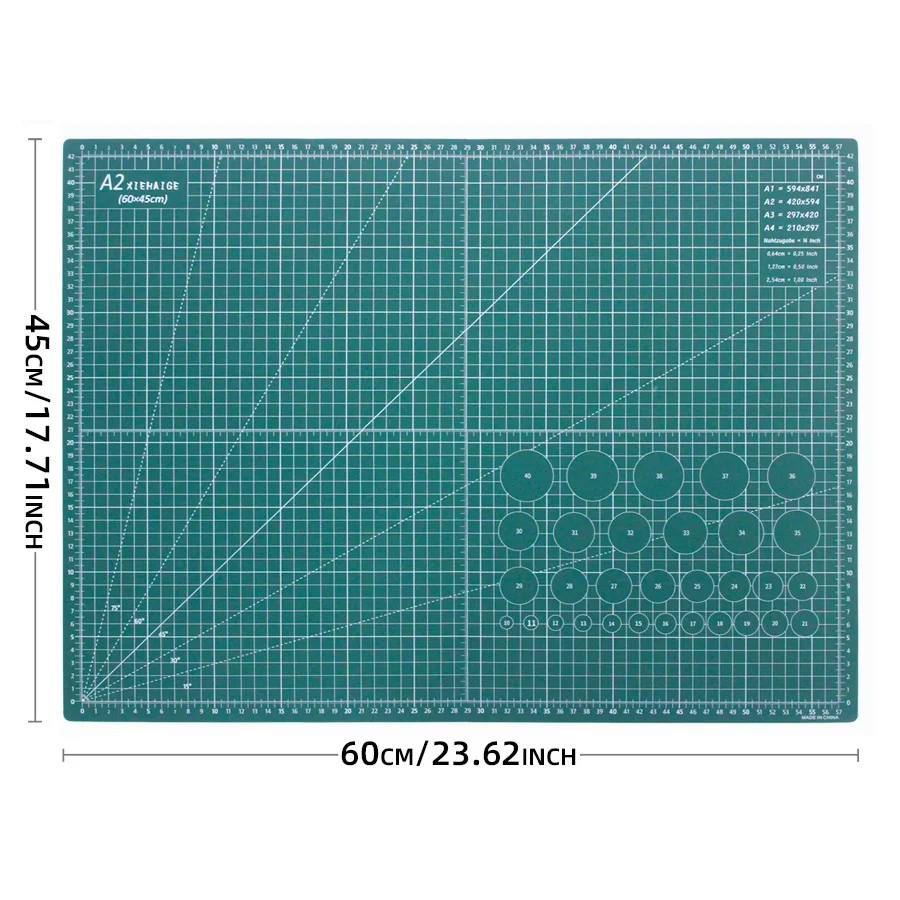 Tapis de coupe auto-guérison A2 23,6 x 17,7 pouces, tapis artisanal polyvalent pour bricolage/bureau/école/couplage, surface de travail quadrillée antidérapante